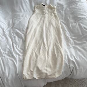 Kaarem Linen Sheath Dress Beige Minimalist Midi Size S